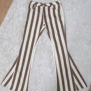 Striped Flare Pants in Brown & Cream
